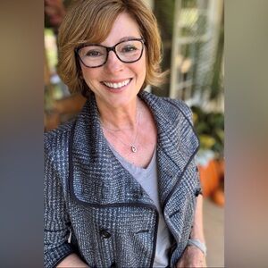 NEW! CABI Chill Jacket, Plaid Printed Ponte, Blue / Grey / Black, size XL NWOT